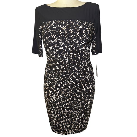 Chaps Dresses & Skirts - Chaps Women's Black Abstract Print Ruched Sheath‎ Dress Size L NWT